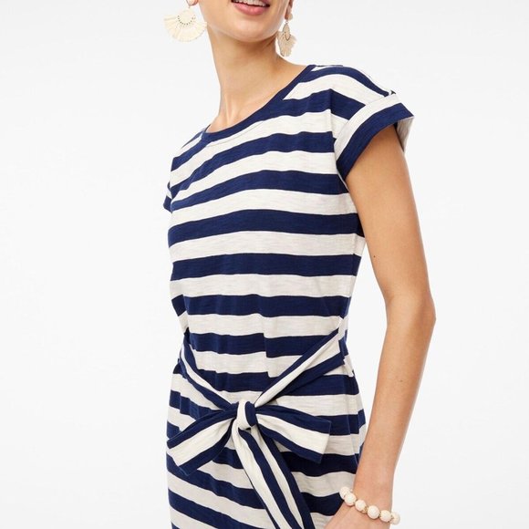 J Crew NWT $60 Navy Ivory Striped Tie Waist T-Shirt Dress in 100% Cotton szXL - Picture 13 of 15